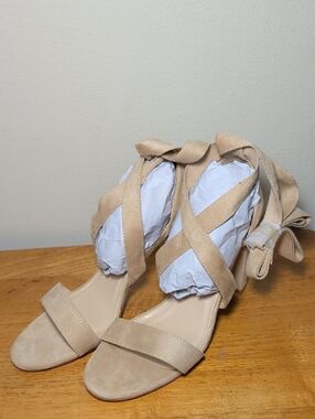 Carcuume Ellery Strappy Chunky Block Heel Sandals Tan Faux Suede Women's Size 9